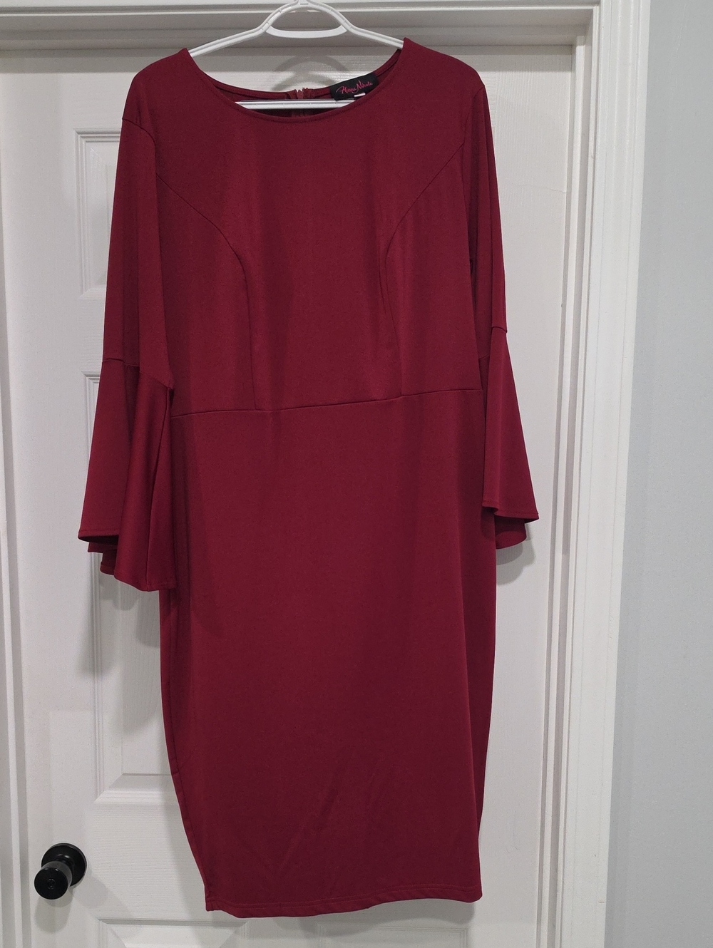 Avenue Burgundy Long-Sleeve Bell-Sleeve Shift Dress